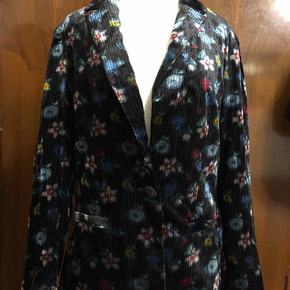 Anthropologie floral corduroy blazer